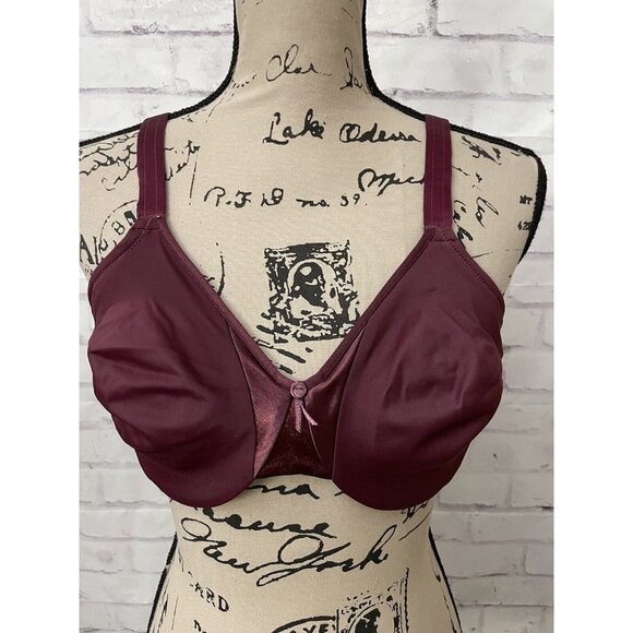 Olga Bra Signature Style 5006 Cushioned Underwire Satin Trim Size 38C‎ Maroon - Picture 1 of 11